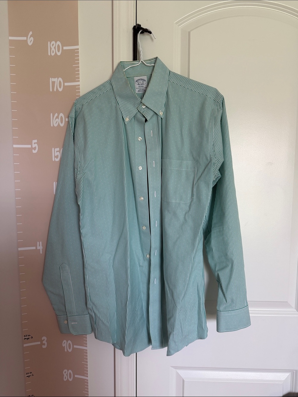 Brooks Brothers Green Pinstripe Button-Down Dress Shirt